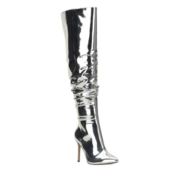 INC Women's Iyonna Over The Knee Slouch Boots Silver Size